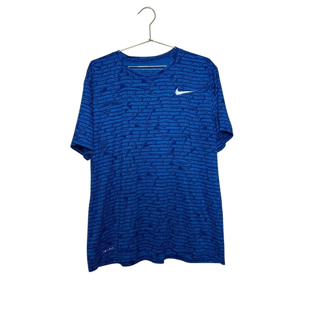 Nike Dri-Fit T Shirt Mens XL Blue All Over Logo Print Athletic Tee Sweatwicking